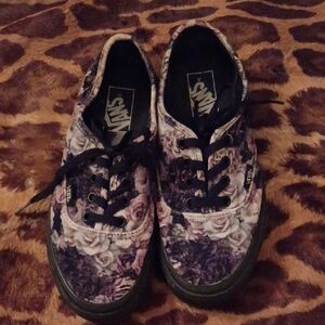 Goth velvet Vans Floral - Black & Purple Rose Print
